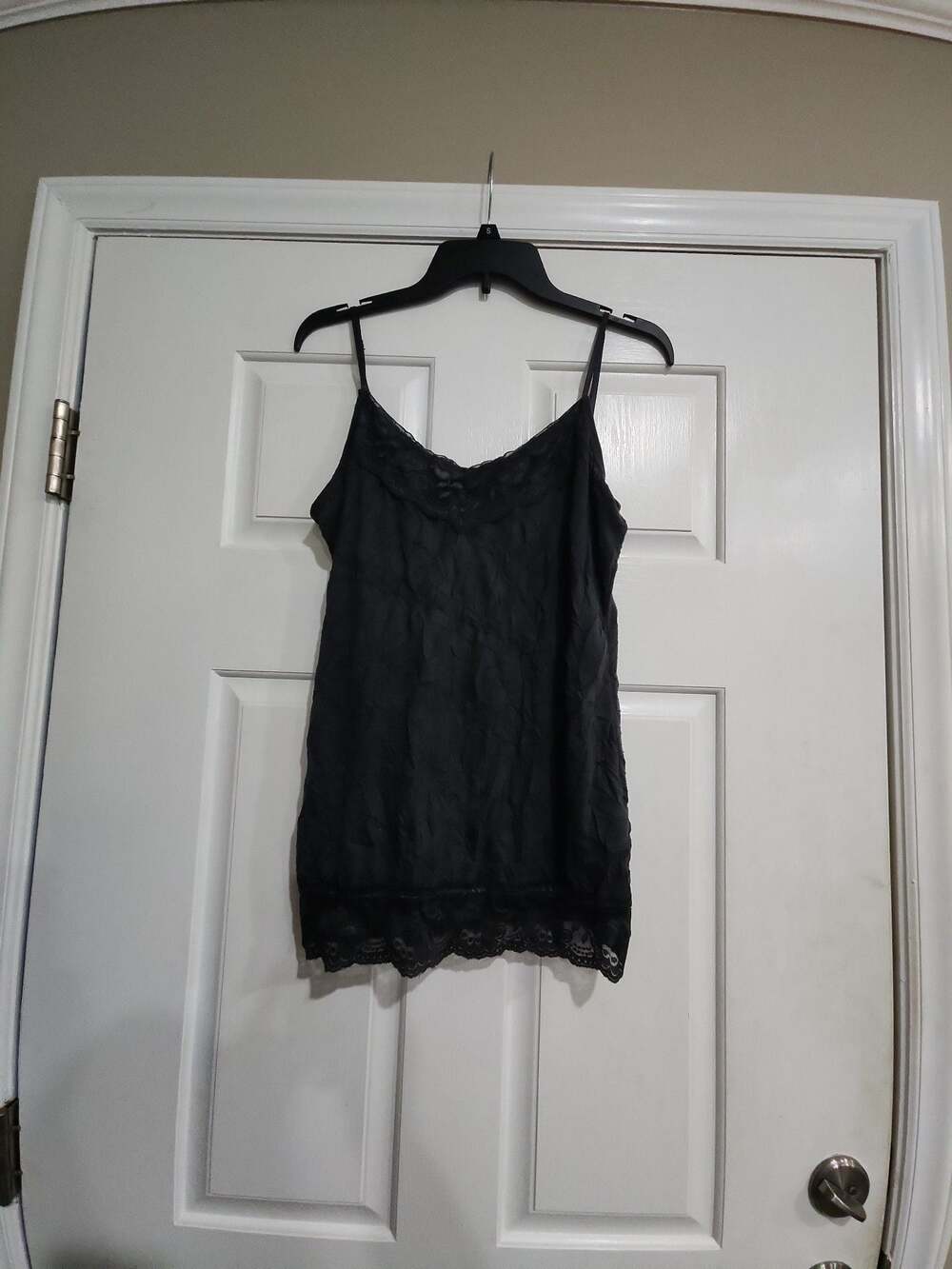 Maurices Black Crinkle Lace Trim Cami Tank Top